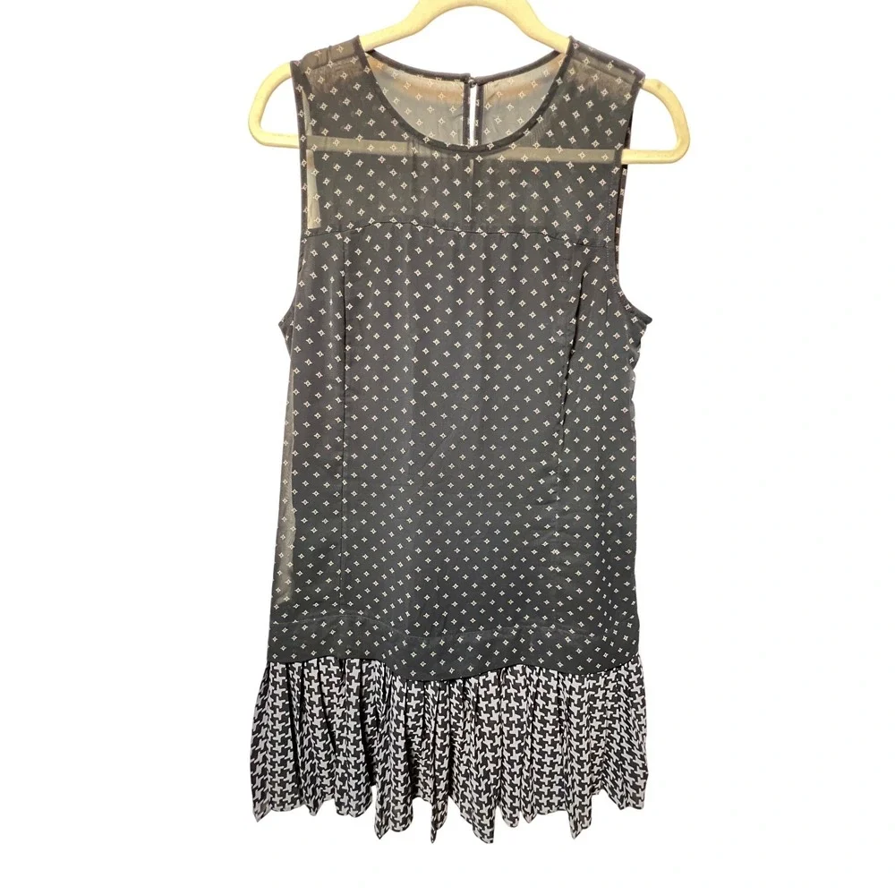 Abercrombie & Fitch Dress Size 10 Blue Sheer Sleeveless Houndstooth‎ Hem